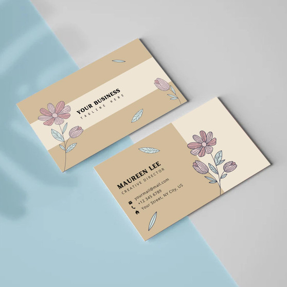Pastele Floral Pastel Brown Business Name Card for Business and Personal Use Editable in Canva Printable Unique Minimalist Design Easy Self Editing for Corporate Online Store Company Flat Instant Digital Download Seat Card Custom Template