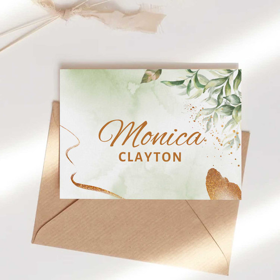 Pastele Green Floral Gold Watercolor Business Card and Personal Car Name Template Editable and Printable in Canva Corporation Online Store Home Service Restaurant Easy Self Editing Custom Promotion Card Instant Digitial Download