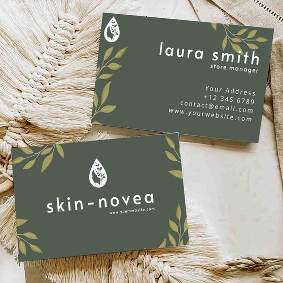 Pastele Green Leave Floral Business Card and Personal Car Name Template Editable and Printable in Canva Corporation Online Store Home Service Restaurant Easy Self Editing Custom Promotion Card Instant Digitial Download