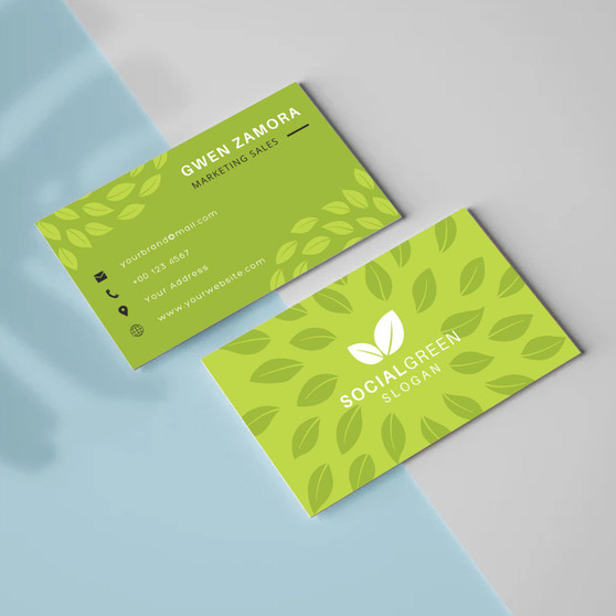 Pastele Green Leave Editable in Canva Unique Minimalist Name Card Template for Personal and Commercial Business Use Custom Design Corporation Online Store Wedding Organizer Photo Studio Photographer Promotion Card Template