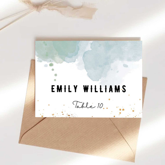 Pastele Green Watercolor Golden Editable in Canva Unique Minimalist Name Card Template for Personal and Commercial Business Use Custom Design Corporation Online Store Wedding Organizer Photo Studio Photographer Promotion Card Template