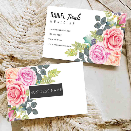 Pastele Leave Floral Editable in Canva Unique Minimalist Name Card Template for Personal and Commercial Business Use Custom Design Corporation Online Store Wedding Organizer Photo Studio Photographer Promotion Card Template