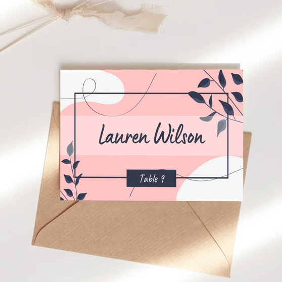 Pastele Pink Floral Leaves Instant Digital Download Name Card Business Card Template Editable in Canva Custom Easy Self Editing Minimalist Creative Design Custom Office ID Card Promotion Printable Tag Thanks Greeting Card
