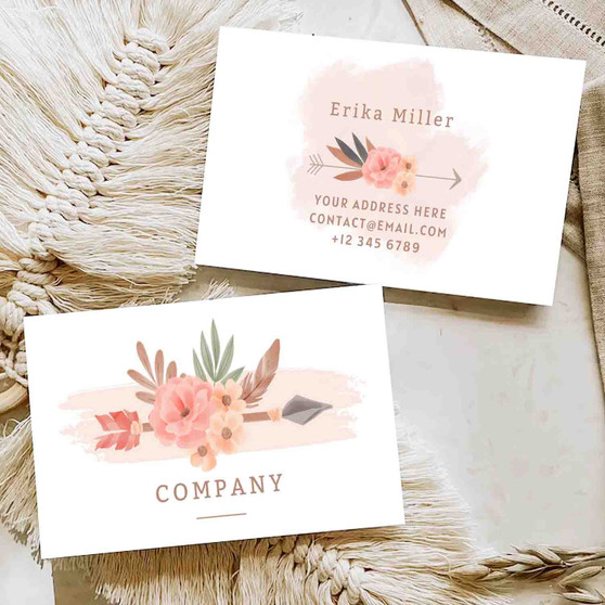 Pastele Watercolor Boho Floral Name Card Editable in Canva Printable for Support Your Business Instant Digital Download Online Store Company Photo Studio Food Vloger Wedding Organizer Planner Architect Custom Personal ID Card