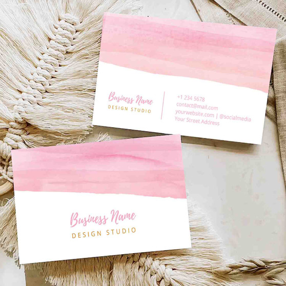 Pastele Watercolor Pink Paint Business Name Card Template Editable in Canva Printable Minimalist Design Flower Card Unique Support Personal Use Company Wedding Organizer Wedding Planner Online Store Clothing Store Custom Design ID Card