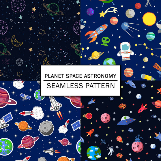 Pastele Planet Space Astronomy Seamless Repeating Pattern Design Digital Download Repeat Image Background WallPaper Wall Art Decor Textile Fabric Editable Printable Pattern Fill Vector Art Clothing Paper Product Texture Seamless Pattern Bundle