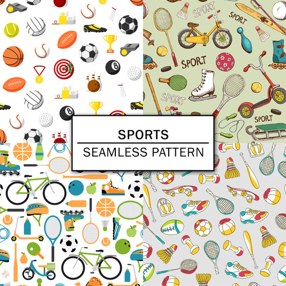 Pastele Sports Seamless Repeating Pattern Design Digital Download Repeat Image Background WallPaper Wall Art Decor Textile Fabric Editable Printable Pattern Fill Vector Art Clothing Paper Product Texture Seamless Pattern Bundle