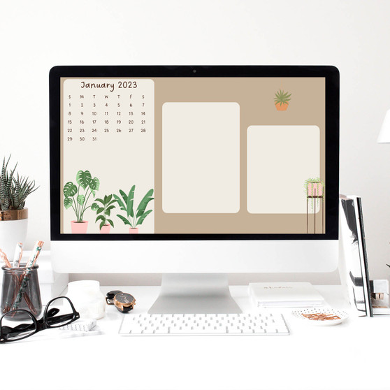 Pastele Aesthetic Plant Calendar Desktop Organizer Wallpaper Digital Download High Resolution Wallpaper Planner Calendar Notes Notification Smart Desktop Wallpaper Organizer Macbook Business Study Work Mac Windows Editable in Canva Easy Self Editing