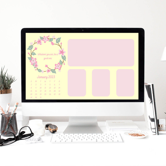 Pastele Pink Flower Calendar 2023 High Resolution Wallpaper Desktop Organizer for Mac Windows Macbook Apple Smart Notes Planner Calendar Notification Planner in Desktop Wallpaper Organizer Custom Personalized Editable in Canva
