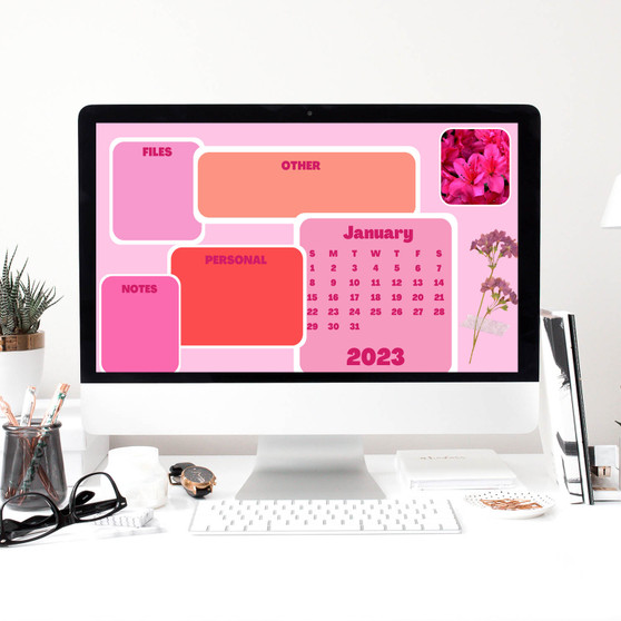 Pastele Pink Flower High Resolution Wallpaper Desktop Organizer for Mac Windows Macbook Apple Smart Notes Planner Calendar Notification Planner in Desktop Wallpaper Organizer Custom Personalized Editable in Canva