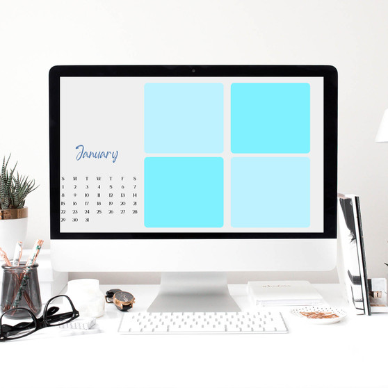 Pastele Simple Blue Desktop Custom Desktop Organizer Wallpaper Editable in Canva for Mac Windows Macbook Laptop Notebook iMac Smart Work Planner Notification Schedule Calendar Fresh Wallpaper Organizers Easy Self Editing Home Screen