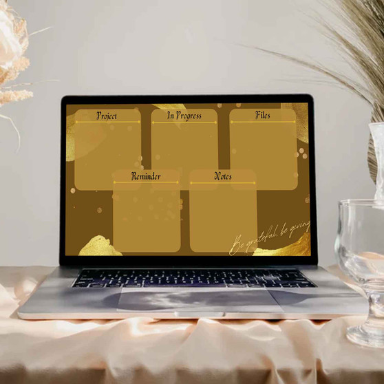 Pastele Luxury Gold Wallpaper Desktop Organizer for Mac and Windows Minimalist Smart Work Wallpaper Planner Calendar Notes Notification Original Desktop Organizer Editable in Canva Custom Personalized Easy Self Editing