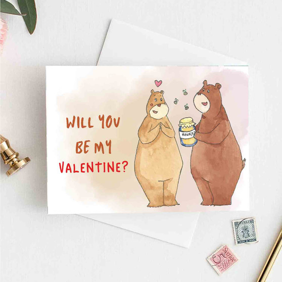 Pastele Bear Watercolor Valentine 4x6 Inch Greeting Card Template High Resolution Images Editable Printable in Canva Digital Download File Self Editing Text Quotes Messages Personalized Greeting Card Birthday Emigrating Card Love Wedding Anniversary