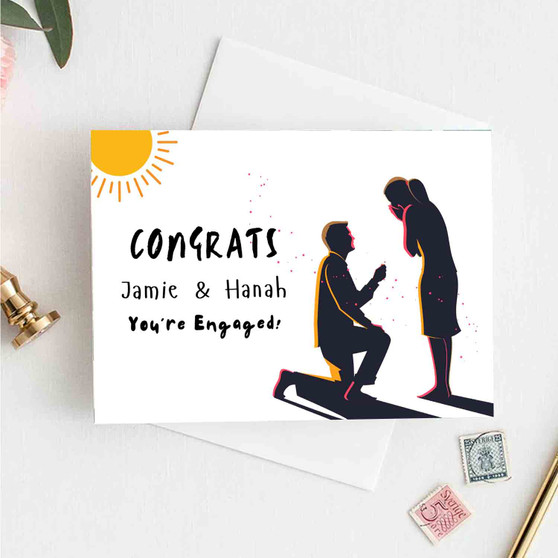 Pastele Congrats Engaged Silhouette 4x6 Inch Greeting Card Template High Resolution Images Editable Printable in Canva Digital Download File Self Editing Text Quotes Messages Personalized Greeting Card Birthday Emigrating Card Love Wedding