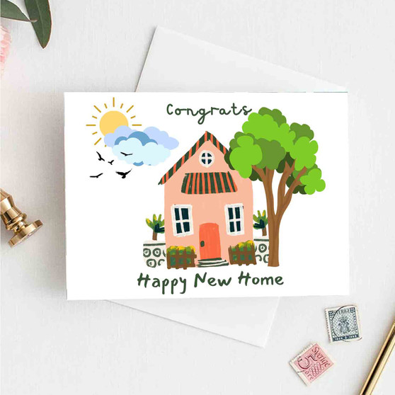 Pastele Congrats Happy New Home 4x6 Inch Greeting Card Template High Resolution Images Editable Printable in Canva Digital Download File Self Editing Text Quotes Messages Personalized Greeting Card Birthday Emigrating Card Love Wedding Anniversary
