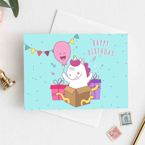 Pastele Funny Unicorn Birthday 4x6 Inch Greeting Card High Resolution Images Template Editable in Canva Instant Digital Download Easy Editing Custom Personalized Greeting Card Text Quotes Gift Parcel Happy Birthday Wedding Graduation Printable