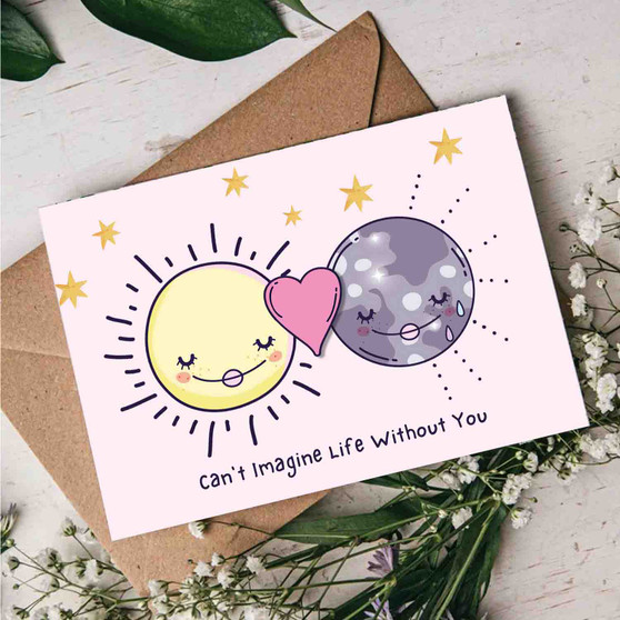 Pastele Sun and Moon Love 4x6 Inch Custom Personalized Greeting Card Digital Download File Template Editable in Canva Message Card Custom Text Easy Self Editing Girlfriend Happy Birtday New Born Graduation Printable Greeting Card