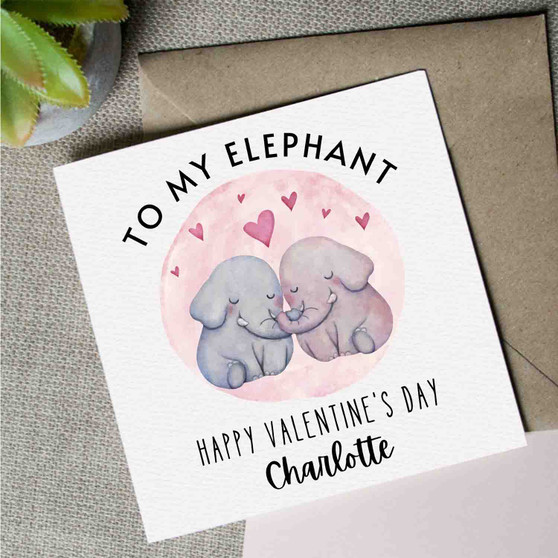 Pastele Elephant Watercolor Valentine's Day 5x5 Inch Personalized Greeting Card Template Digital Download File Editable in Canva Custom Text Easy Self Editing Quotes Gift Card Wedding Happy Brithday New Born Mothers Day Fathers Day Graduation