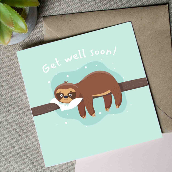 Pastele Get Well Soon Sloth 5x5 Inch Custom Greeting Card Template Editable in Canva Digital Download 300 Dpi File Easy Self Editing Custom Text Greeting Card Wedding Bridesmaid Happy Birthday Gift Quotes Graduation New Born Printable