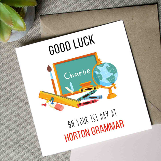 Pastele Good Luck First School 5x5 Inch Custom Greeting Card Template Editable in Canva Digital Download 300 Dpi File Easy Self Editing Custom Text Greeting Card Wedding Bridesmaid Happy Birthday Gift Quotes Graduation New Born Printable