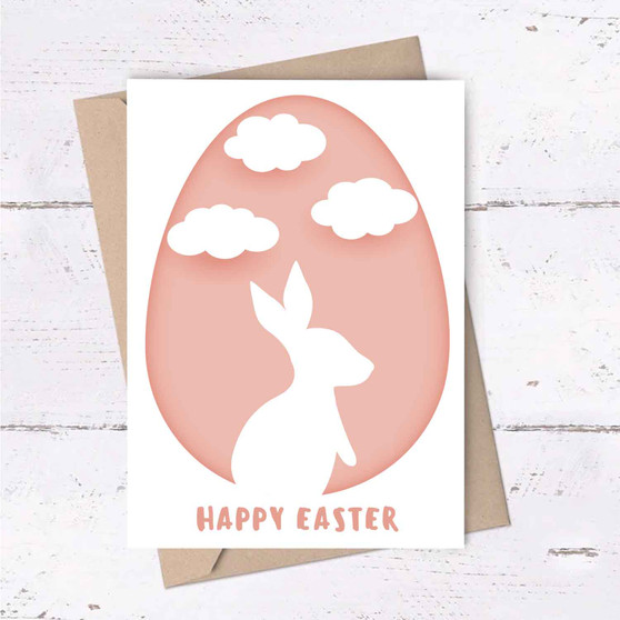 Pastele Happy Easter Pink Egg Bunny 6x4 Inch Greeting Card Template High Resolution Images Editable Printable in Canva Digital Download File Self Editing Text Quotes Messages Personalized Greeting Card Birthday Emigrating Card Love Wedding