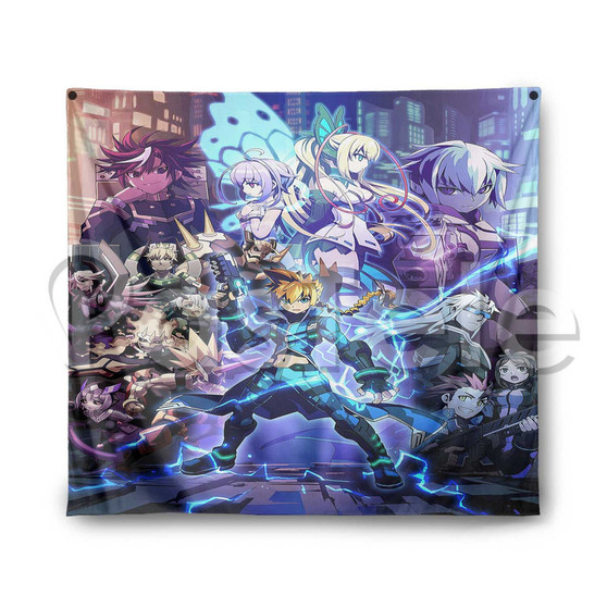 Armed Blue Gunvolt Custom Printed Silk Tapestry Indoor Wall Decor Hanging Home Art Decorative Wall P