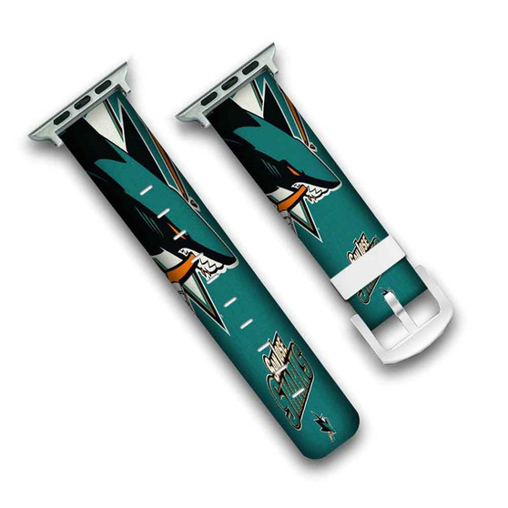 Pastele New San Jose Sharks NHL Custom Personalized Apple Watch Band Genuine Leather Watch Band Replacement 38mm 40mm 42mm 44mm