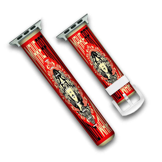 Pastele New Obey Make Art Not War Custom Personalized Apple Watch Band Genuine Leather Watch Band Replacement 38mm 40mm 42mm 44mm