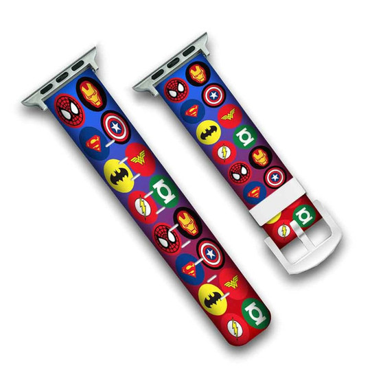 Pastele New Marvel Comics Superheroes Collage Custom Personalized Apple Watch Band Genuine Leather Watch Band Replacement 38mm 40mm 42mm 44mm