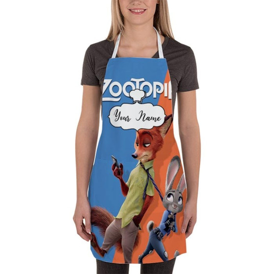 Pastele Best Zootopia Judy Hopps and Nick Wilde Disney Custom Personalized Name Kitchen Apron