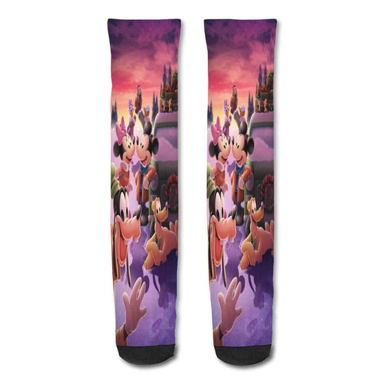 Pastele Mickey Mouse And Minnie Mouse Christmas Wallpaper Custom Personalized Sublimation Printed Socks Polyester Acrylic Nylon Spandex