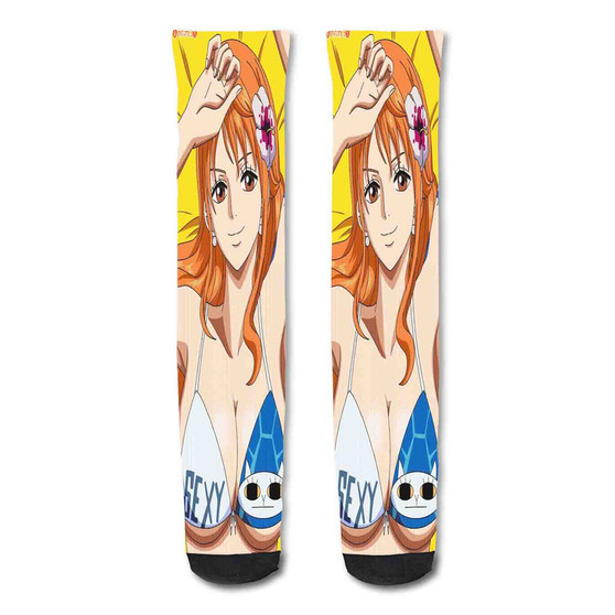 Pastele Sexy Nami One Piece Anime Manga Custom Personalized Sublimation Printed Socks Polyester Acrylic Nylon Spandex