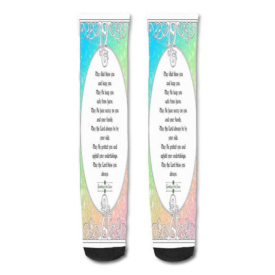 Pastele God Keep My Family Safe Quotes Custom Personalized Sublimation Printed Socks Polyester Acrylic Nylon Spandex