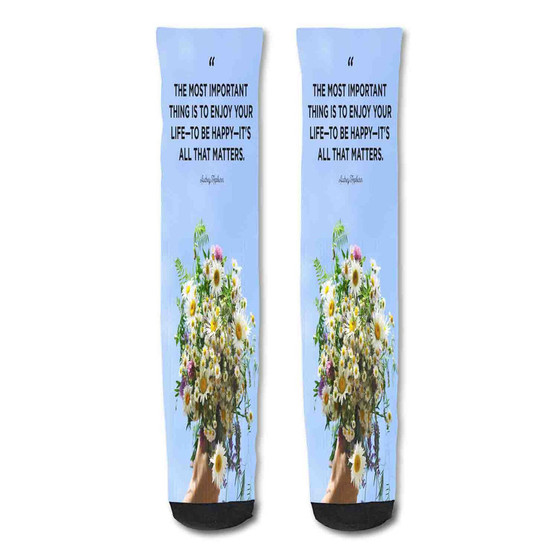 Pastele Happiest Time Quotes Custom Personalized Sublimation Printed Socks Polyester Acrylic Nylon Spandex