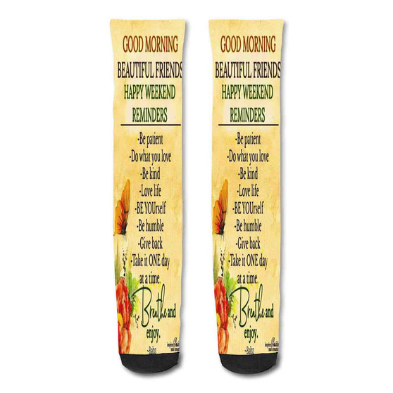 Pastele Happy Weekend Images With Quotes Custom Personalized Sublimation Printed Socks Polyester Acrylic Nylon Spandex