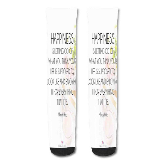 Pastele Happy And Contented Quotes Images Custom Personalized Sublimation Printed Socks Polyester Acrylic Nylon Spandex
