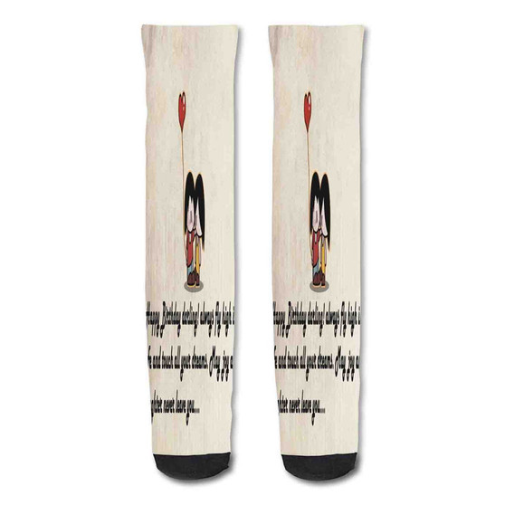Pastele Happy Birthday Dear Love Quotes Custom Personalized Sublimation Printed Socks Polyester Acrylic Nylon Spandex
