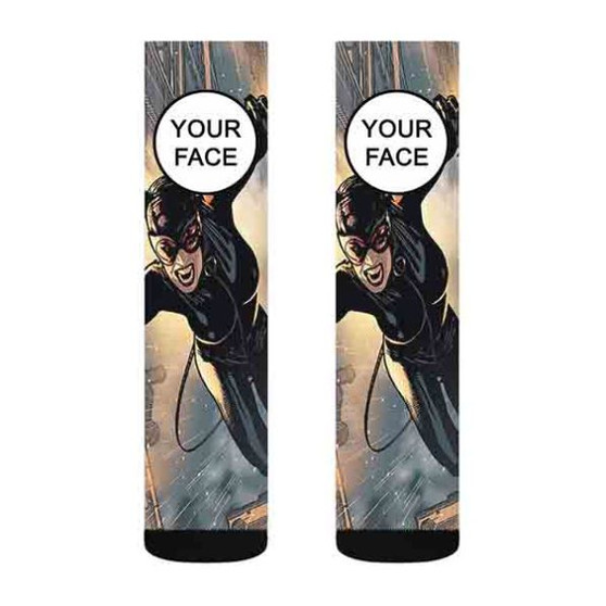 Pastele Catwoman DC Comics Custom Personalized Sublimation Printed Socks Polyester Acrylic Nylon Spandex