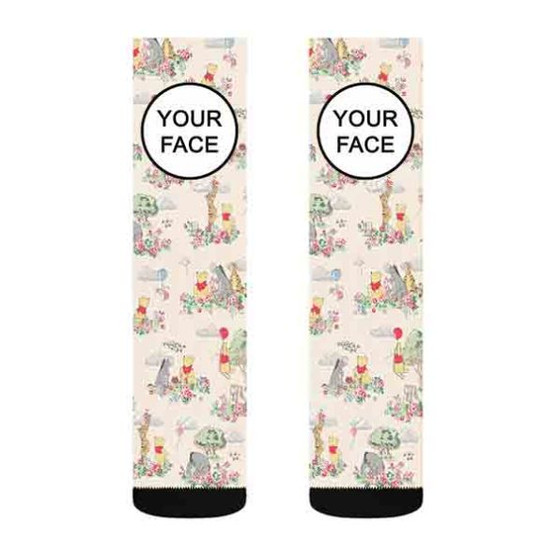 Pastele Winnie The Pooh Disney Custom Personalized Sublimation Printed Socks Polyester Acrylic Nylon Spandex