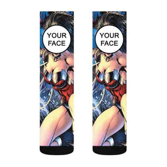 Pastele Wonder Woman Logo Custom Personalized Sublimation Printed Socks Polyester Acrylic Nylon Spandex