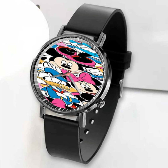 Pastele New Disney Mickey Mouse Minnie Mouse and Friends Custom Unisex Black Quartz Watch Premium Gift Box Watches