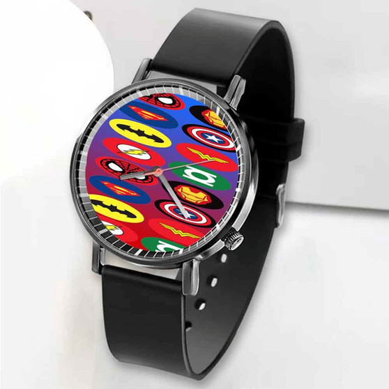 Pastele New Marvel Comics Superheroes Collage Custom Unisex Black Quartz Watch Premium Gift Box Watches