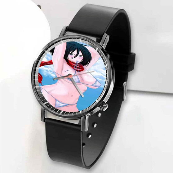 Pastele New Mikasa Ackerman Sexy Shingeki no Kyojin Custom Unisex Black Quartz Watch Premium Gift Box Watches