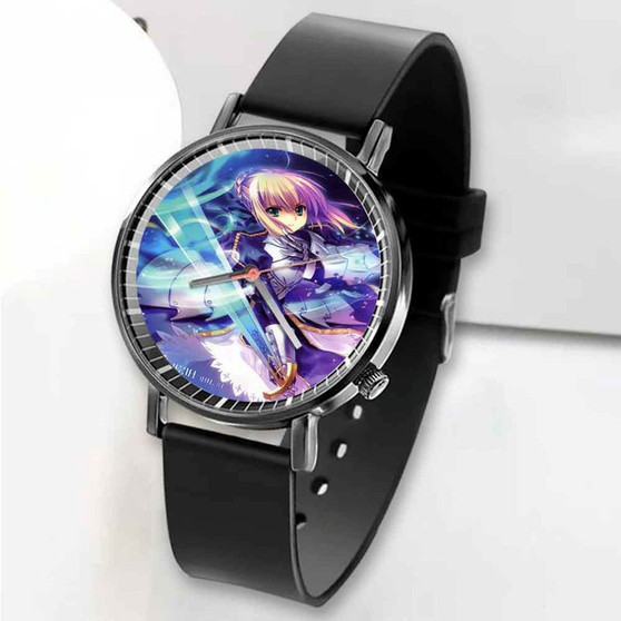 Pastele New Saber Fate Stay Night Custom Unisex Black Quartz Watch Premium Gift Box Watches