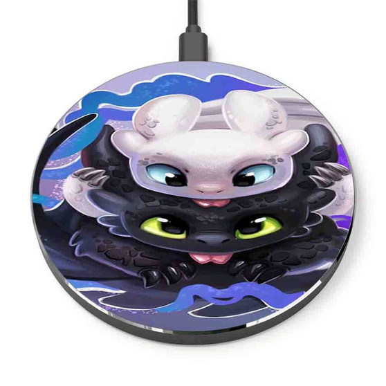Pastele Toothless and Light Fury Custom Personalized Gift Wireless Charger Custom Phone Charging Pad iPhone Samsung