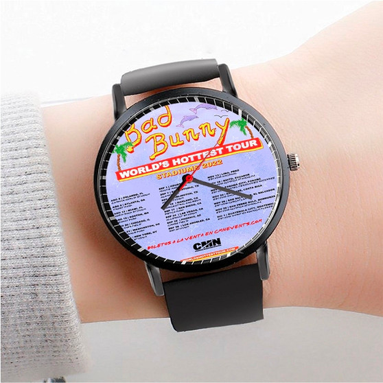 Pastele Bad Bunny World s Hottest Tour 2022 Custom Watch Awesome Unisex Black Classic Plastic Quartz Watch for Men Women Premium Gift Box Watches