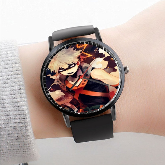 Pastele Bakugou Boku no Hero Academia Custom Watch Awesome Unisex Black Classic Plastic Quartz Watch for Men Women Premium Gift Box Watches