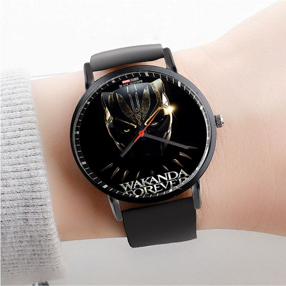 Pastele Black Panther Wakanda Forever 2 Custom Watch Awesome Unisex Black Classic Plastic Quartz Watch for Men Women Premium Gift Box Watches