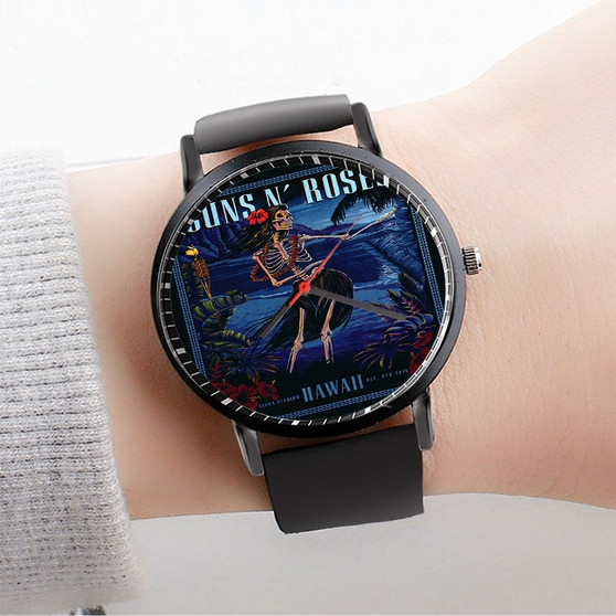 Pastele Guns N Roses Hawaii Custom Watch Awesome Unisex Black Classic Plastic Quartz Watch for Men Women Premium Gift Box Watches