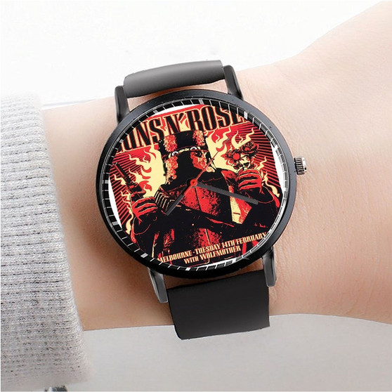 Pastele Guns N Roses Melbourne Custom Watch Awesome Unisex Black Classic Plastic Quartz Watch for Men Women Premium Gift Box Watches